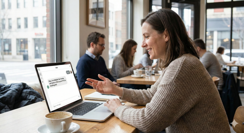 women working on a computer in a bar